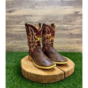 Twisted X Youth - Size 1.5 - Brown/Burgundy Square Toe Cowboy Boots